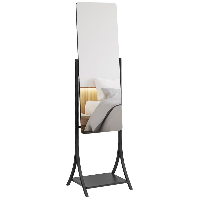 Free Standing Dressing Mirror, Full Length Mirror with Adjustable Angle, Storage Shelf for Living Room, Bedroom, Hallway