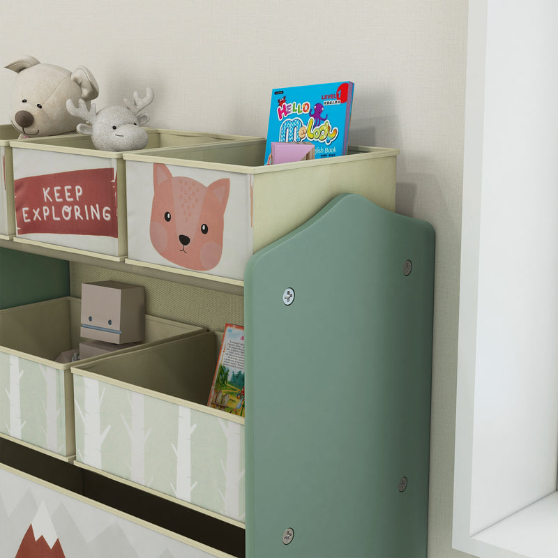 Kids Storage Units with 6 Fabric Bins, Childrens Toy Storage Organiser for Bedroom, Nursery, 63 x 30 x 66cm, Green