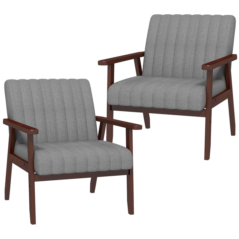 Set of 2 Accent Chairs, Upholstered Living Room Chairs with Wood Legs, Armchairs for Bedroom, Living Room, Grey