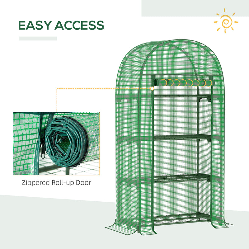 80x49x160cm Mini Greenhouse for Outdoor, Portable Gardening Plant with Storage Shelf, Roll-Up Zippered Door, Metal Frame and PE Cover, Green