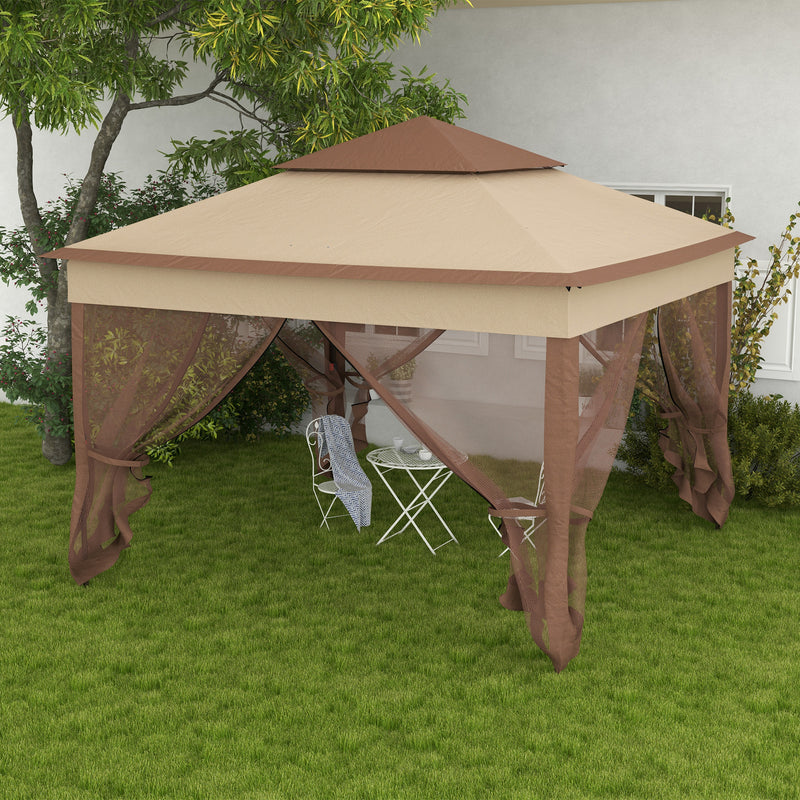 3 x 3(m) Pop Up Gazebo, Double-roof Garden Tent with Netting and Carry Bag, Party Event Shelter for Outdoor Patio, Khaki