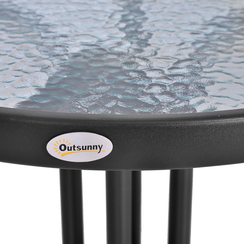 60 x 70H cm Round Metal Table, Garden Table Tempered Glass-Black