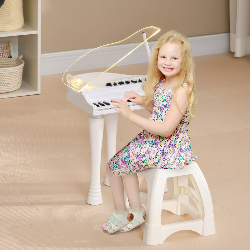 32 Keys Kids Piano Keyboard w/ Stool, Lights, Microphone, Multiple Sounds, Removable Legs, Electronic Musical Instrument, White