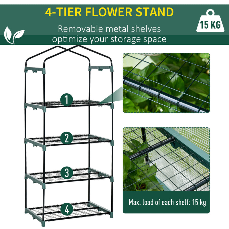 4 Tiers Mini Portable Greenhouse Plant Grow Shed Metal Frame PE Cover 160H x 70L x 50Wcm, White