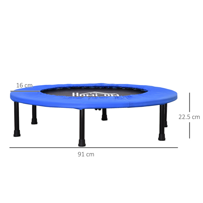 Trampoline Aerobic Rebounder Indoor Outdoor Fitness Round Jumper 91cm, Compact, w/ Sponge Edge, Blue