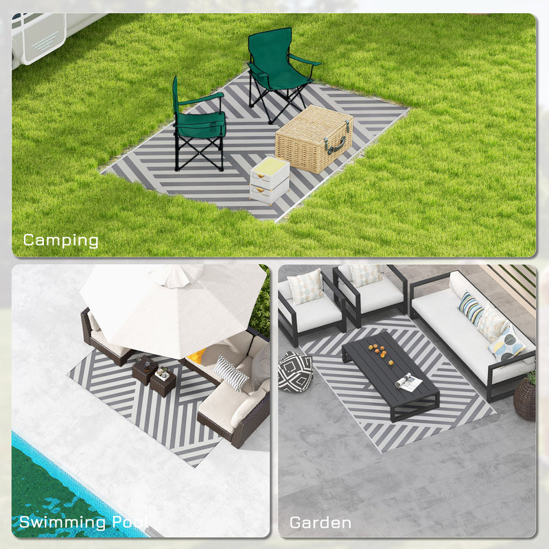 Plastic Straw Reversible RV Outdoor Rug with Carry Bag, 182 x 274cm, Grey and Cream
