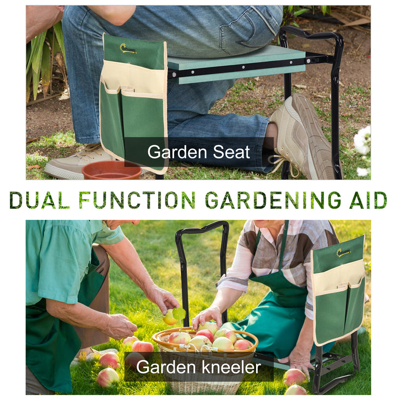 Foldable Steel Frame Garden Kneeler Seat w/ Foam Bag Tool Bag Pouch Outdoor Garden Stable Sturdy Assistance Versatile Use