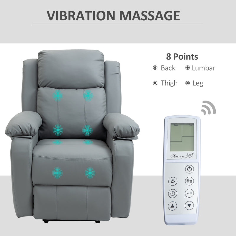 Electric Power Lift Recliner Chair Vibration Massage Reclining Chair with Remote Control and Side Pocket, Grey