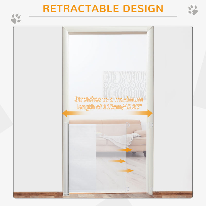 Retractable Stair Gate, 115 x 82.5 cm, White, Dog Pet Barrier for Doorway, Stair, Hallway
