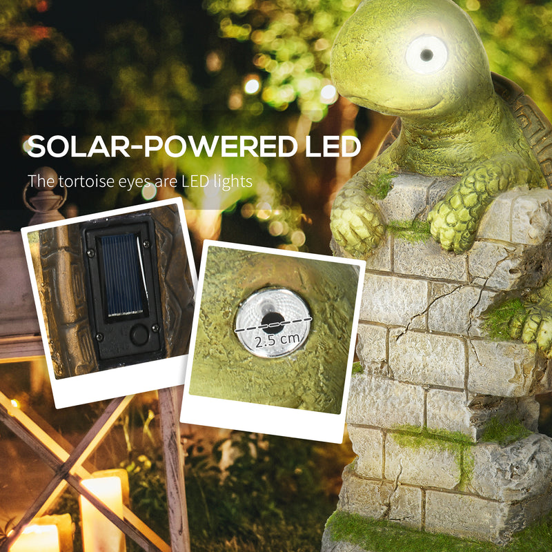 Vivid Tortoise Art Sculpture with Solar LED Light, Colourful Garden Statue, Outdoor Ornament Home Decoration for Porch, Deck, Grass