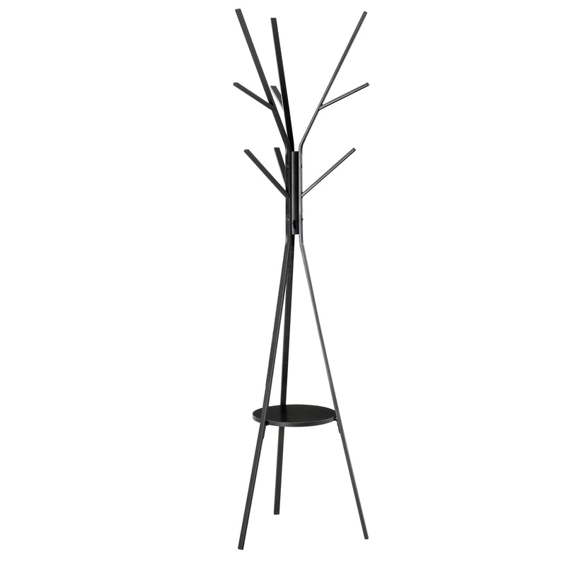 180cm Free Standing Metal Coat Rack Stand 9 Hooks Clothes Tree with 1 Shelf Hat Display Hall Tree Hanger Bag Umbrella Hanging Organiser (Black)