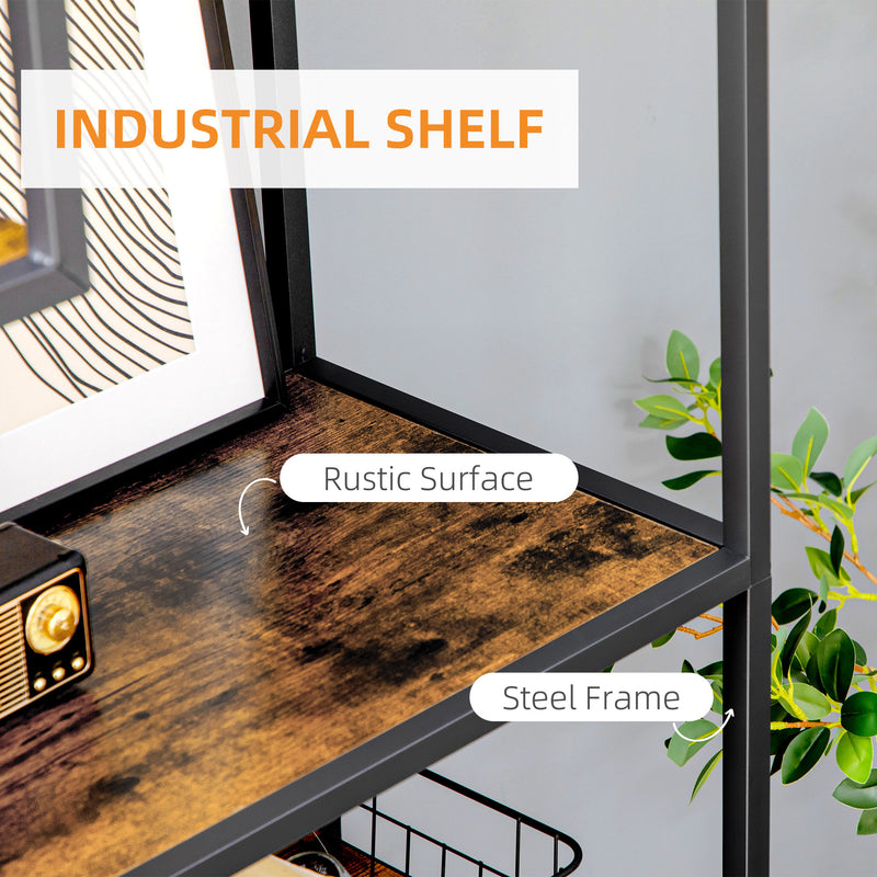 Industrial Bookcase Shelf, 7 Tier Metal Shelving, Storage Shelves for Living Room, Home Office, Bedroom, Rustic Brown
