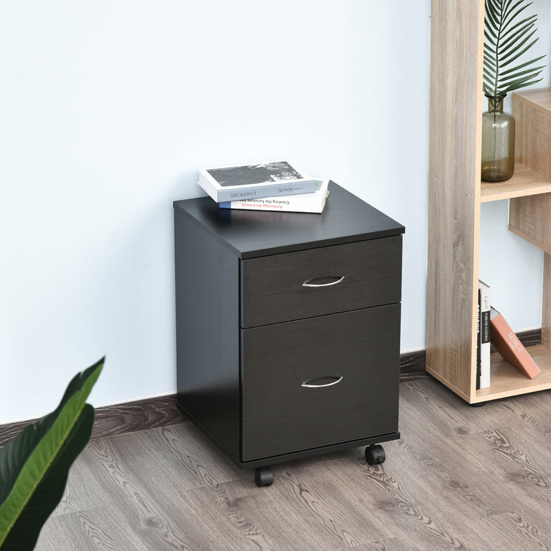 File Cabinet Cupboard Storage with Two Drawers, Table Storage Box with Wheels, Cabinet Bedside Table Storage Box, Black