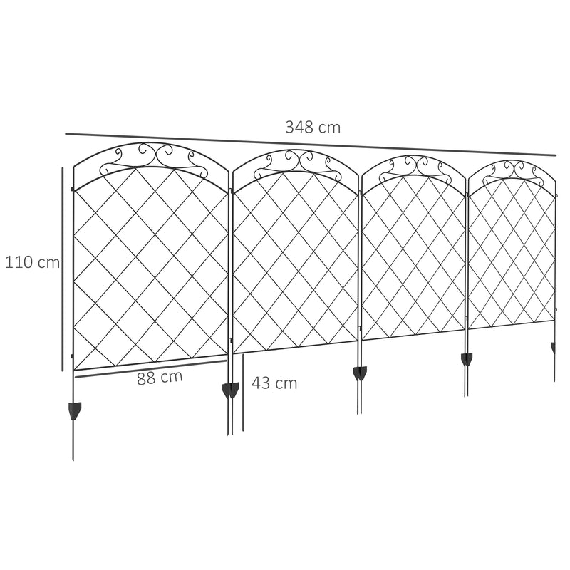 Steel Decorative Swirls Outdoor Picket Fence Panels Set of 4, Black