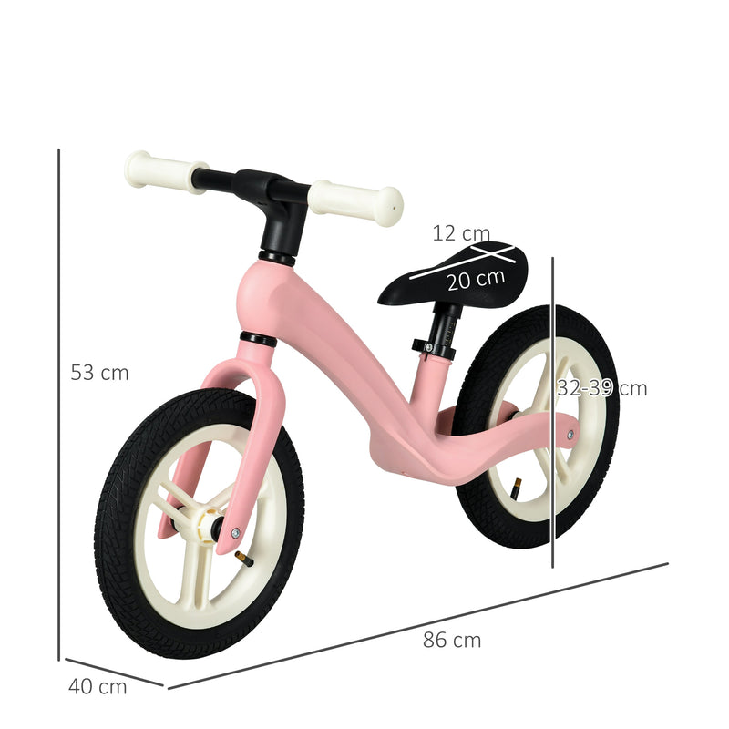 12" Kids Balance Bike, Lightweight Training Bike for Children No Pedal with Adjustable Seat, Rubber Wheels - Pink
