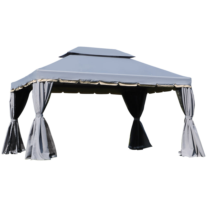 3 x 4m Aluminium Alloy Gazebo Marquee Canopy Pavilion Patio Garden Party Tent Shelter with Nets and Sidewalls - Grey