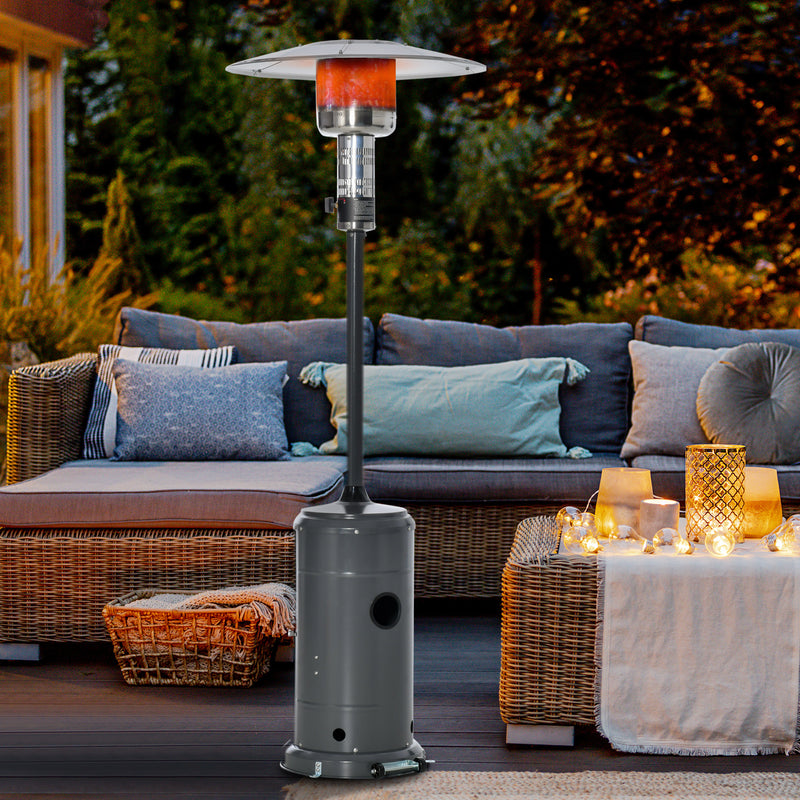 12.5KW Outdoor Gas Patio Heater Freestanding Propane Heater with Wheels, Dust Cover, Regulator and Hose, Charcoal Grey