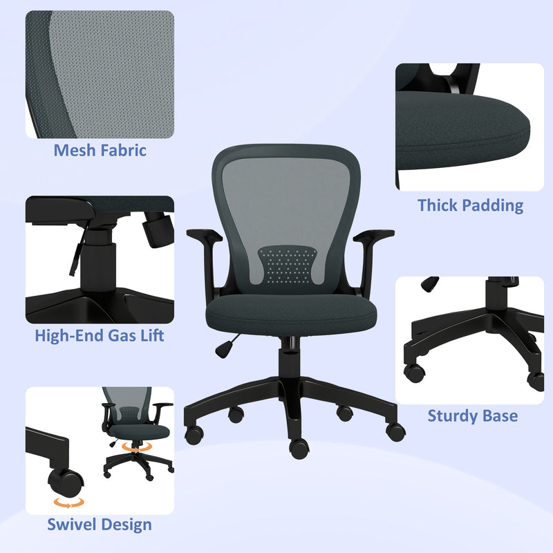 Ergonomic Office Chair, Mesh Desk Chair with Flip-up Armrest, Lumbar Back Support, Swivel Wheels, Grey