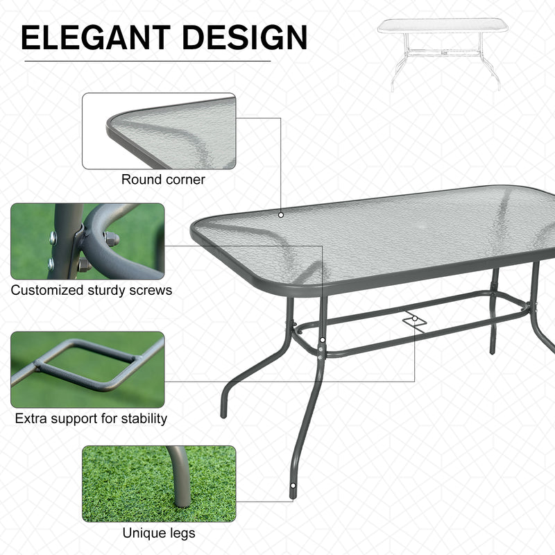 Aquatex Glass Garden Table Curved Metal Frame w/ Parasol Hole 4 Legs Outdoor Dining Sturdy Balcony Friends Family Tempered Grey