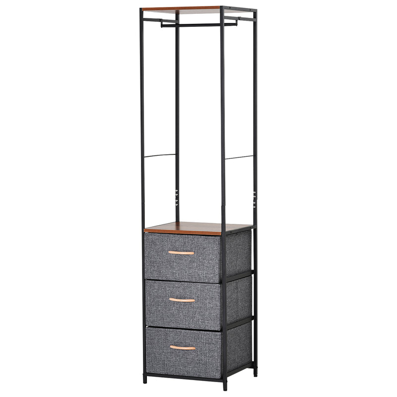 Chest of Drawers with Coat rack Steel Frame 3 Drawers Bedroom Hallway Home Furniture Black Brown
