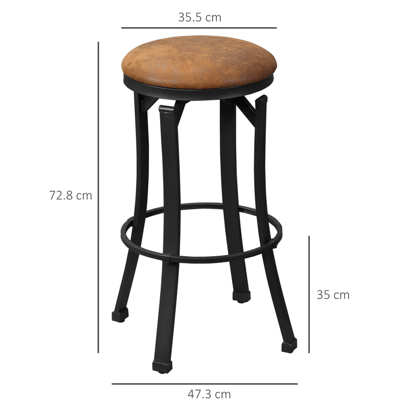 Bar Stools, Set of 2, Microfiber Cloth Breakfast Bar Chairs with Footrest, Vintage Kitchen Stools with Powder-coated Steel Legs, Brown