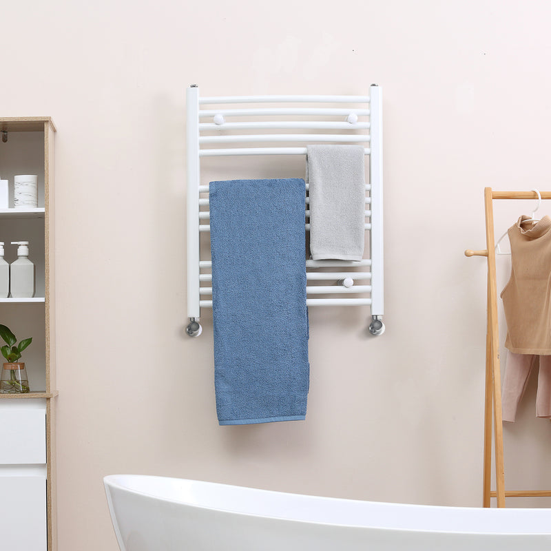Straight Heated Towel Rail, Hydronic Bathroom Ladder Radiator Towel Warmer For Central Heating 600mm x 700mm, White