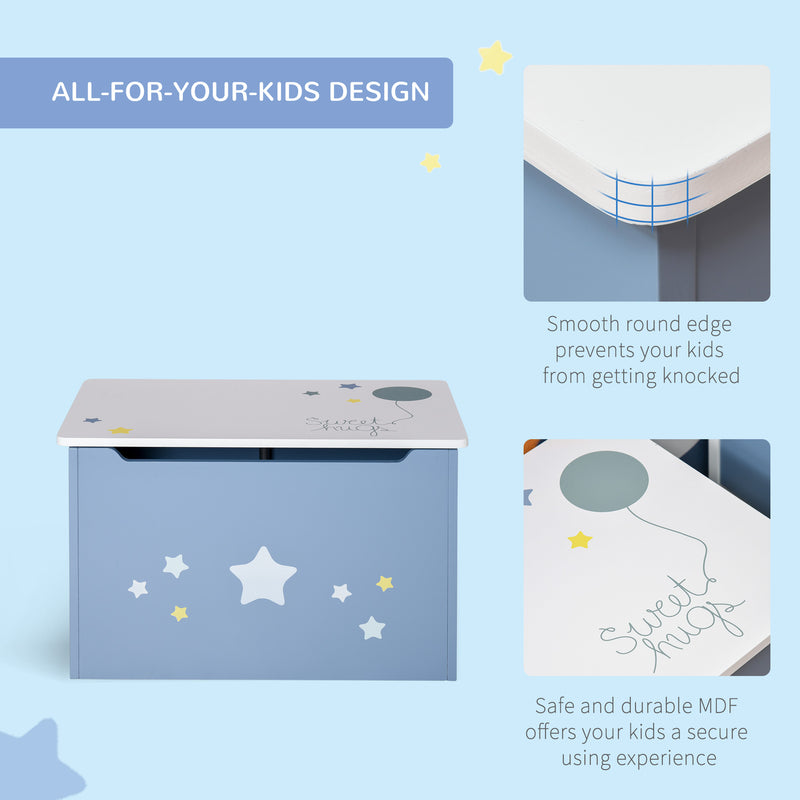 Wooden Kids Children Toy Box Storage Chest Organizer Safety Hinge Air Vents Side Handle Playroom Furniture Blue