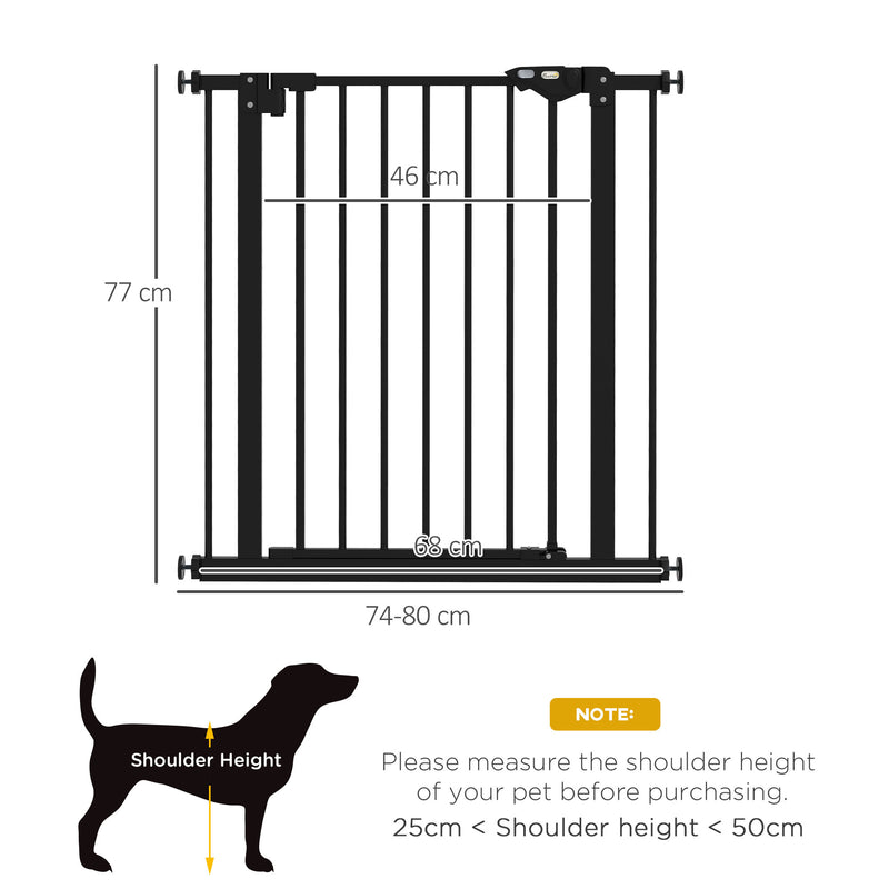Metal 74-80cm Wide Adjustable Dog Gate Black