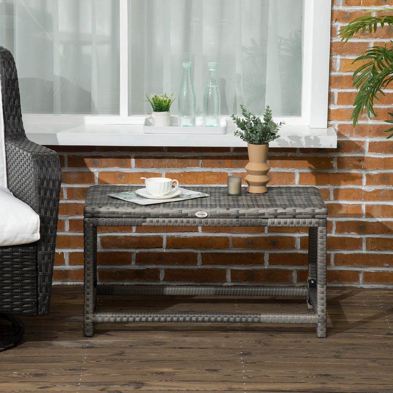 Outdoor Coffee Table, Garden PE Rattan Side Table with Plastic Board Under the Full Woven Table Top and X-Shape Support for Patio Mixed Grey