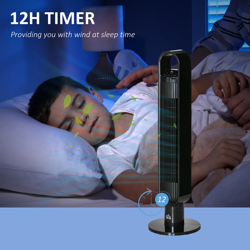 39" Tower Fan Cooling for Bedroom with Oscillating, 3 Speed, 12h Timer, LED Sensor Panel, Remote Controller, Black