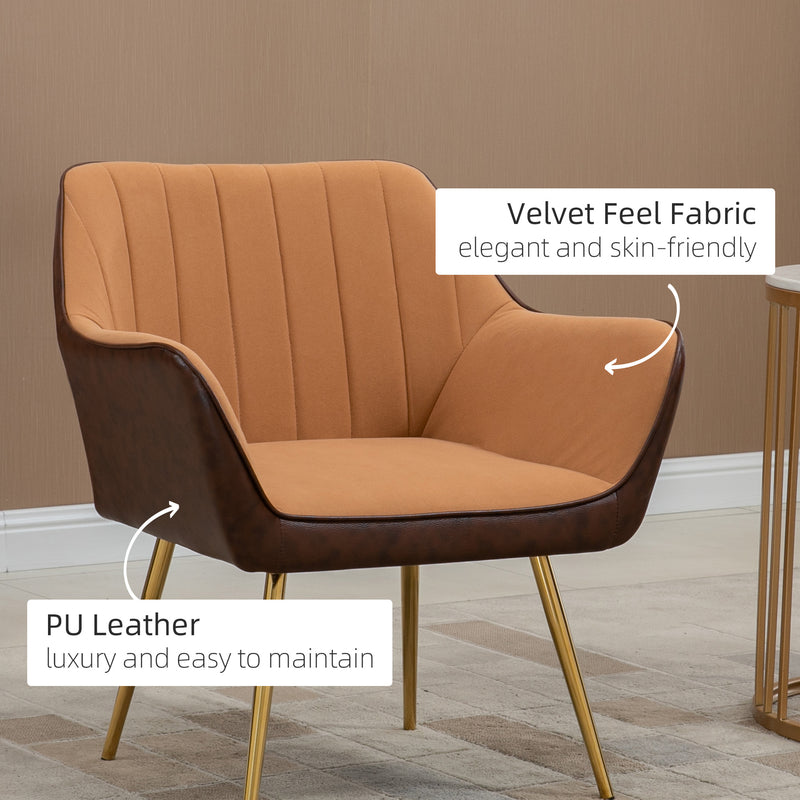 Modern Velvet Armchairs with Gold Steel Legs, Upholstered Accent Chairs for Living Room and Bedroom, Light Brown