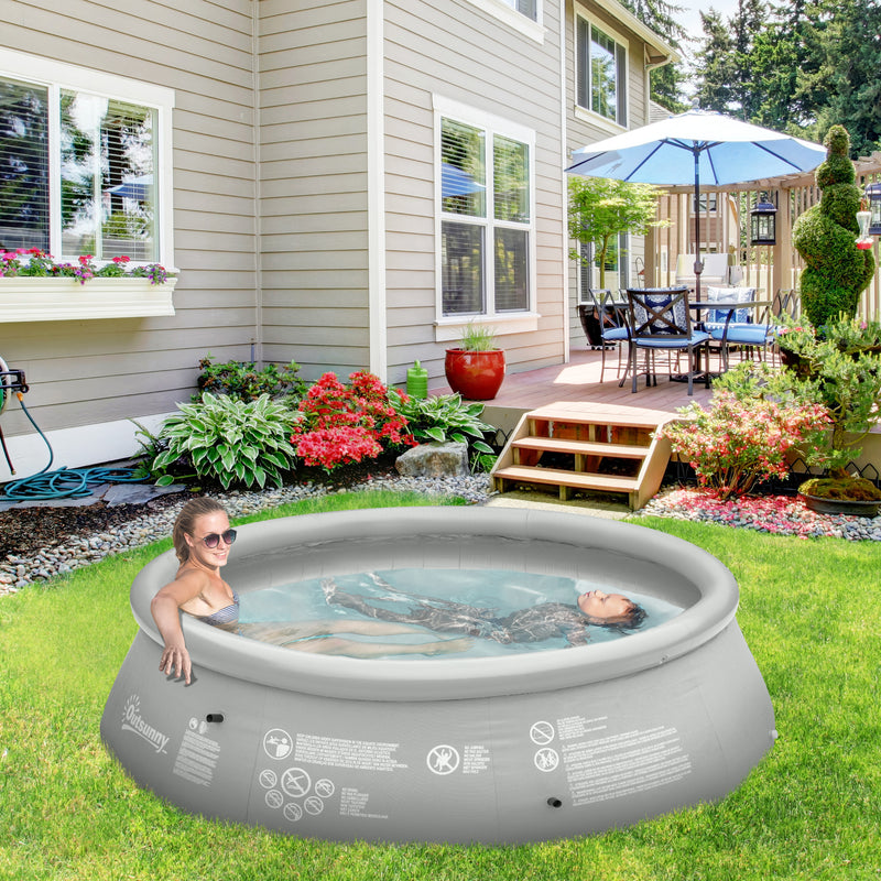 Inflatable Swimming Pool, Family-Sized Round Paddling Pool w/ Hand Pump for Kids, Adults, Outdoor, Garden and Backyard, 274cm x 76cm, Grey