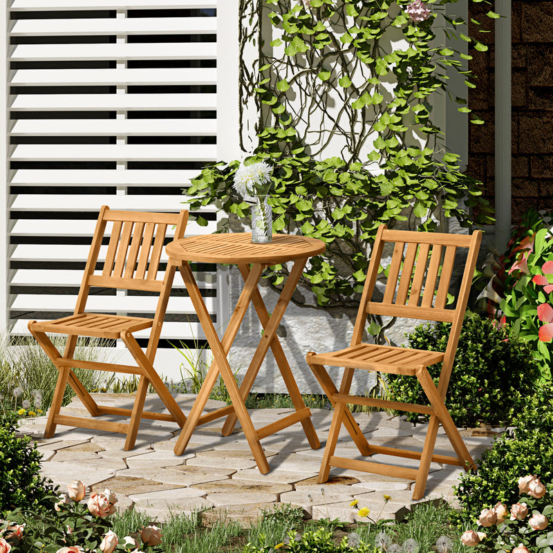 3 Piece Folding Bistro Set, Wooden Garden Table and Chairs for Outdoor, Patio, Yard, Porch, Teak