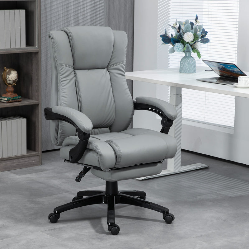 PU Leather Office Chair, Swivel Computer Chair with Footrest, Wheels, Adjustable Height, Grey