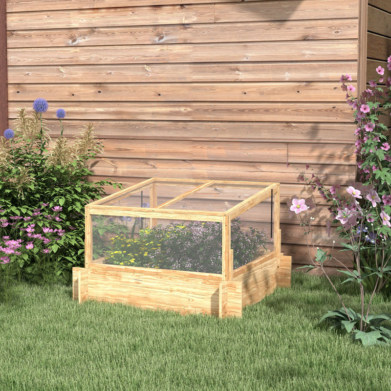 Outdoor Raised Garden Bed with Cold Frame Greenhouse and Openable Top, Wooden Elevated Planter Box for Vegetables, Flowers and Herbs, 98x98x63.5cm
