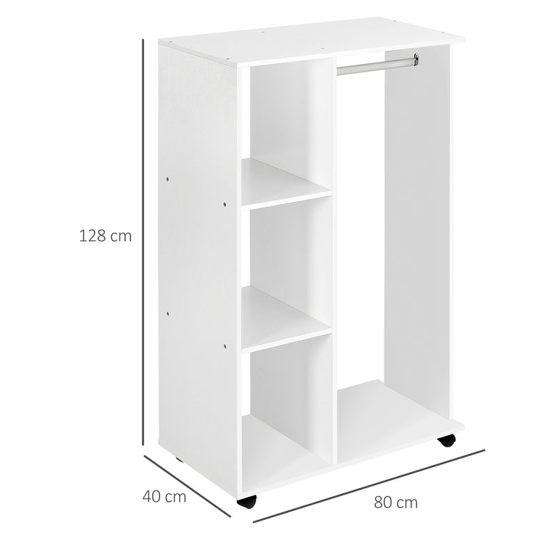 Open Wardrobe with Hanging Rail and Storage Shelves w/Wheels Bedroom-White