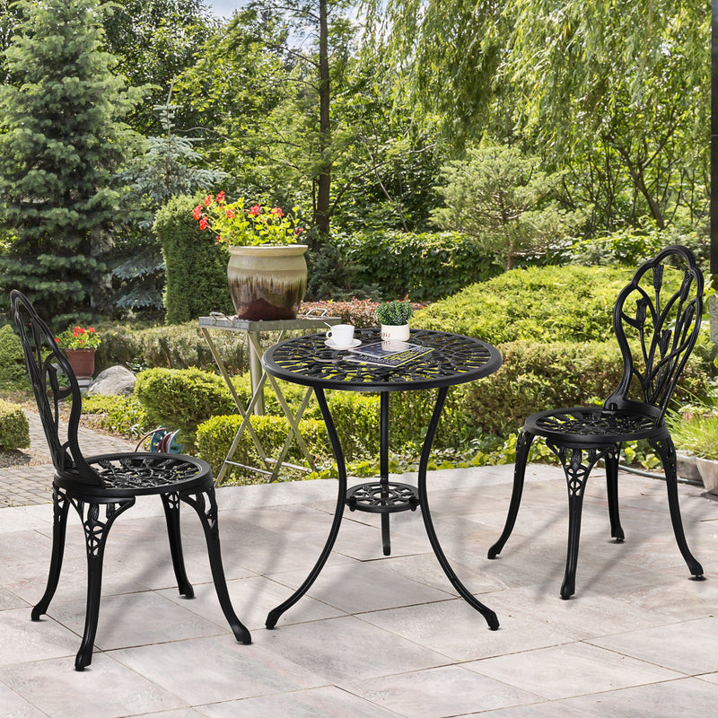 3 Piece Patio Bistro Set, Outdoor Aluminium Garden Table and Chairs with Umbrella Hole for Balcony, Black