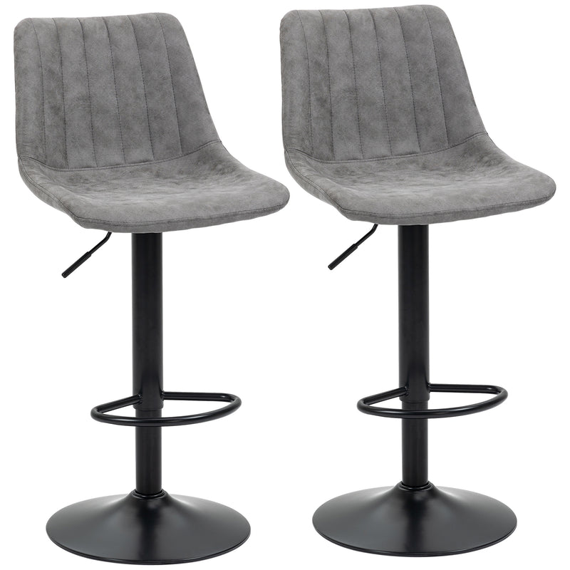Adjustable Bar Stools Set of 2 Counter Height Barstools Dining Chairs 360° Swivel with Footrest for Home Pub, Grey