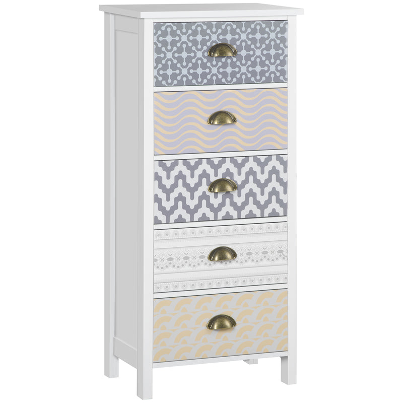 Chest of Drawers, 5-Drawer Tallboy Dresser with Metal Handles, Storage Cabinet Unit for Living Room, Bedroom