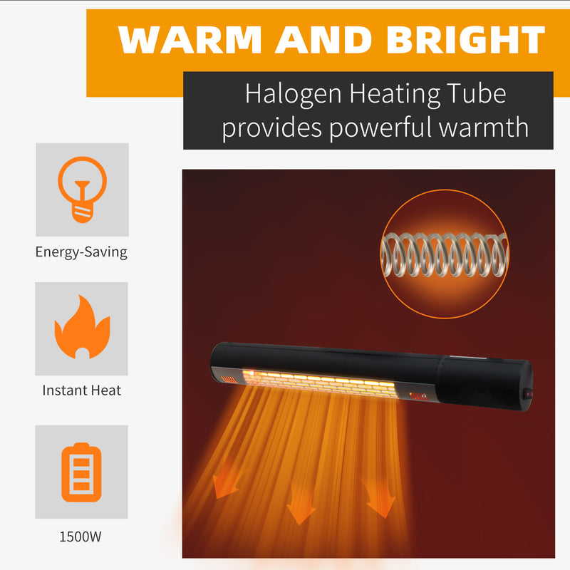 Outdoor Patio Garden Warmer 1500W Wall Mounted Electric Infrared Halogen Heater with Remote Control Black