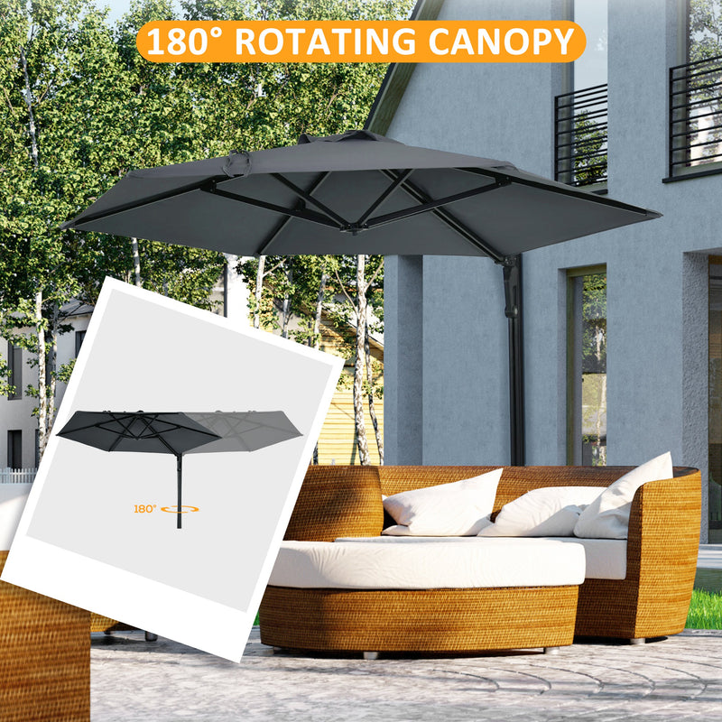 Wall Mounted Parasol, Hand to Push Outdoor Patio Umbrella with 180 Degree Rotatable Canopy for Porch, Deck, Garden, 250 cm, Dark Grey