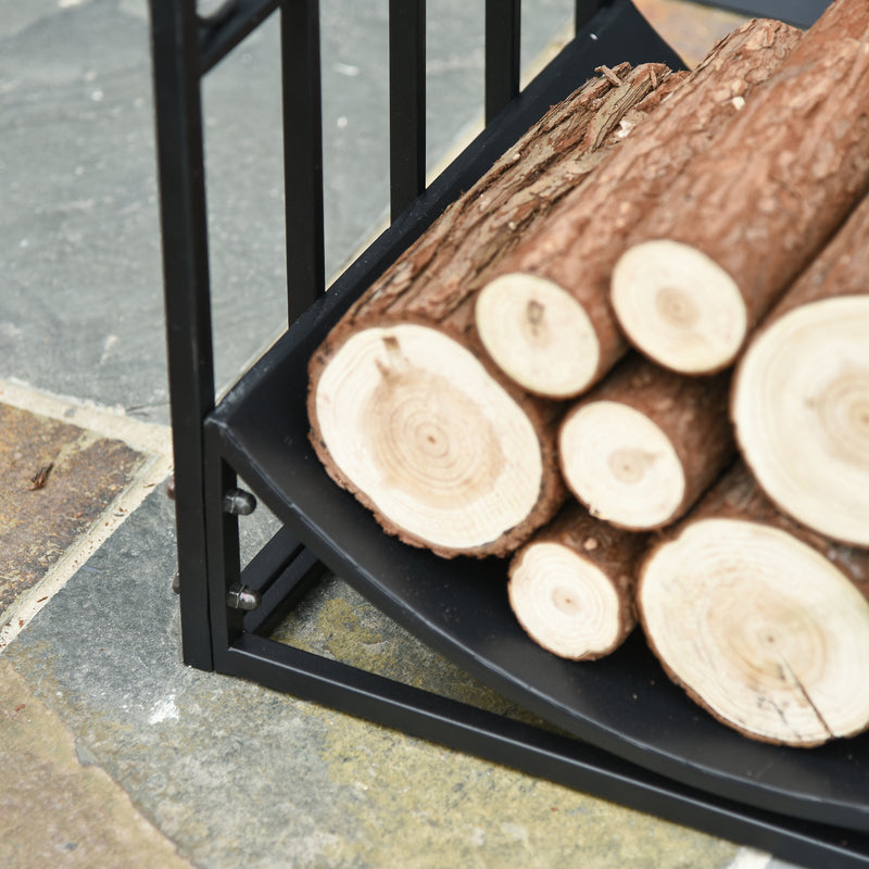 Wrought Iron Inner Arced Wood Log Holder Indoor Outdoor Storage Shelf w/ Elegant Scrolls Rust-Resistant Stacker Black