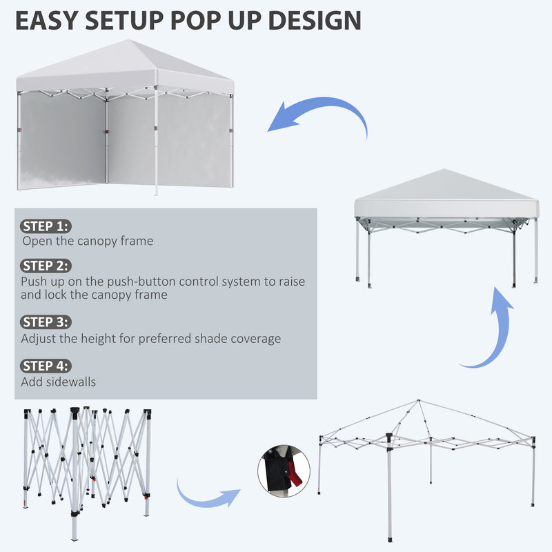 3 x 3 (M) Pop Up Gazebo with 2 Sidewalls, Leg Weight Bags and Carry Bag, Height Adjustable Party Tent Event Shelter for Garden, Patio, White