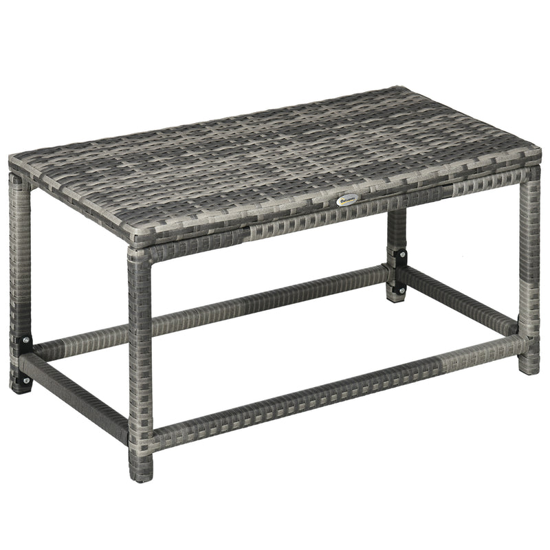 Outdoor Coffee Table, Garden PE Rattan Side Table with Plastic Board Under the Full Woven Table Top and X-Shape Support for Patio Mixed Grey