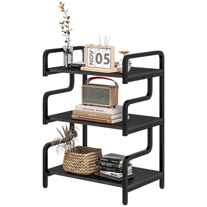 3-Tier Storage Shelves, Metal Shelving Unit, Industrial Printer Table for Home Office, Display Rack for Living Room, Black