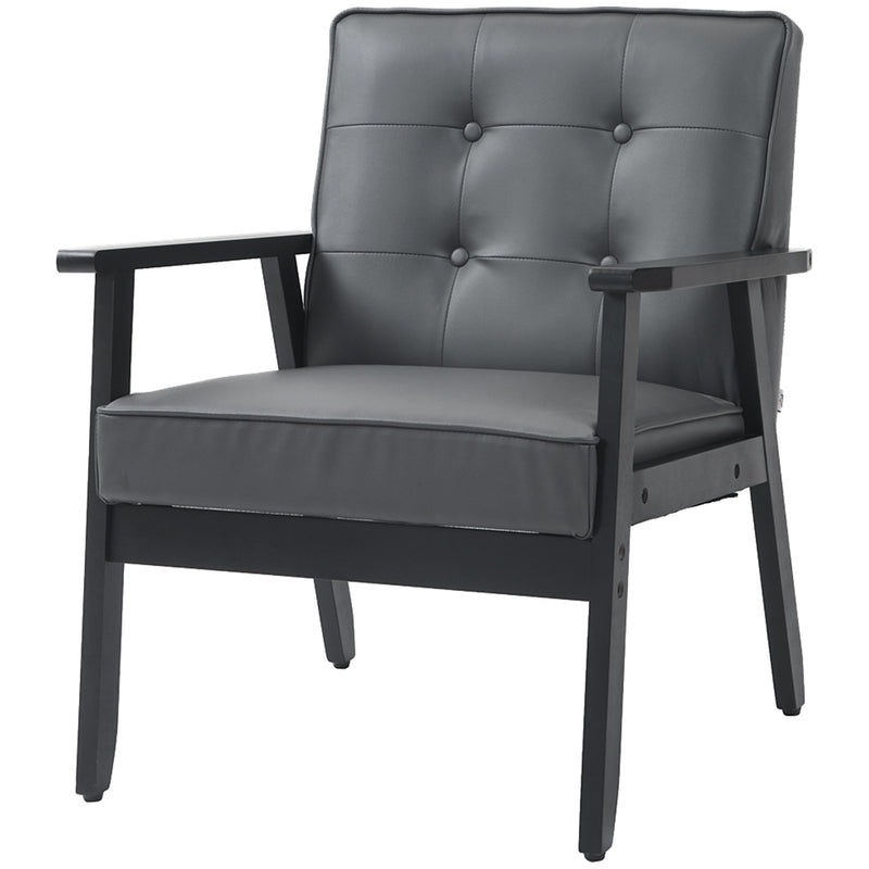 Accent Chair, PU Leather Armchair, Occasional Chair with Beech Wood Frame for Living Room Reception Bedroom Balcony, Grey and Black