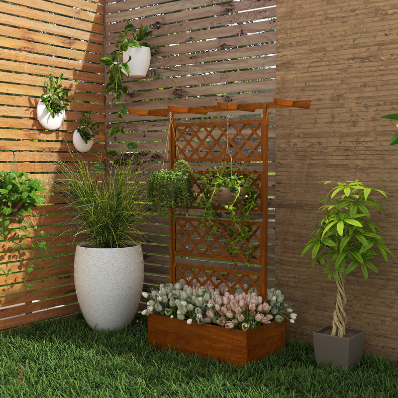 Wooden Trellis Planter Box, Raised Garden Bed to Grow Vegetables, Herbs and Flowers, Orange