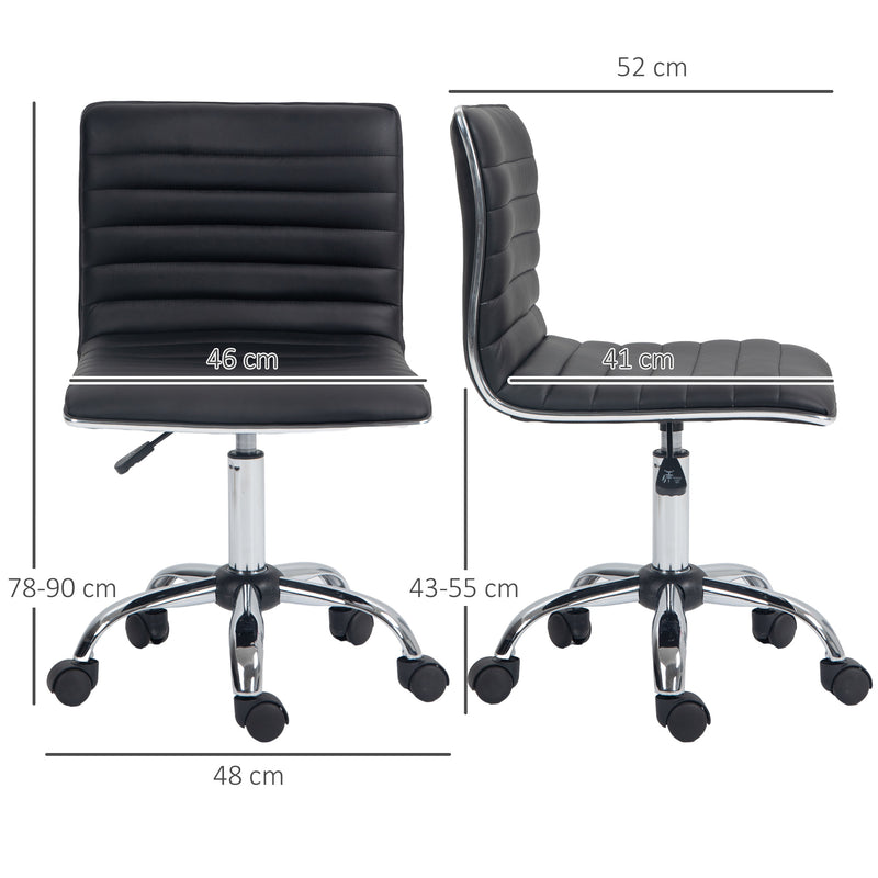 Adjustable Swivel Office Chair with Armless Mid-Back in PU Leather and Chrome Base - Black