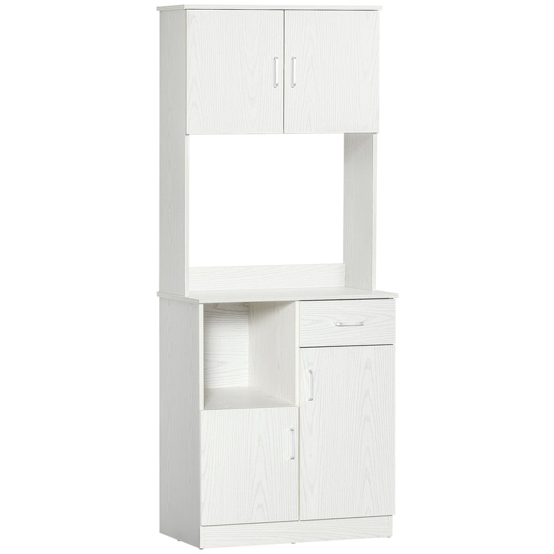 Modern Freestanding Kitchen Cupboard Storage Cabinet Organiser with Microwave Counter, 2 Cabinets, & Adjustable Shelves, White