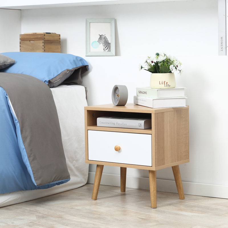 Bedside Table, Bedside Cabinet with Drawer and Shelf, Modern Nightstand, End Table for Living Room, Bedroom, Natural